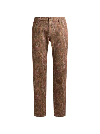 Etro Straight-leg Cotton Denim Jeans With Arnica Motif In Brown