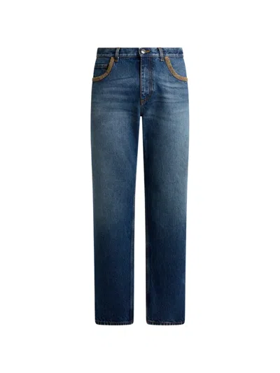 Etro Straight-leg Cotton Denim Jeans With Contrasting Details In Blue