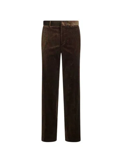 Etro Straight-leg Cotton Velvet Trousers With An Arnica Pattern In Brown