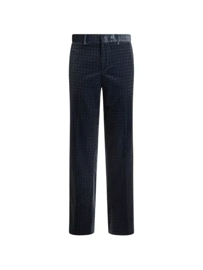 Etro Straight-leg Cotton Velvet Trousers With Tie Motif In Blue