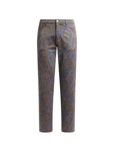 Etro Straight-leg Cotton-blend Jacquard Trousers With Paisley Motif In Gray