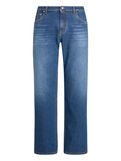 Etro Straight-leg Jeans With Pegaso In Blue