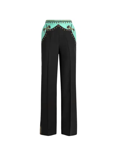 Etro Straight-leg Silk Trousers With Placed Jewellery Print In Black