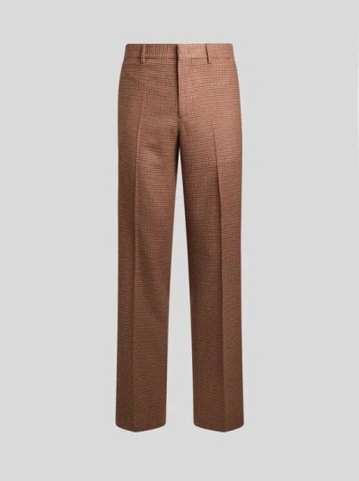 Etro , Straight-leg Wool And Cashmere Trousers With Feathers And Micro Houndstooth Pattern, Man, Red, Siz