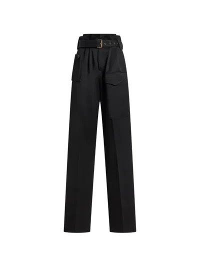 Etro Straight-leg Wool Trousers With Pockets And Belt In 블랙