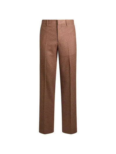 Etro Straight-leg Wool-and-cashmere Trousers With Feathers And Micro Houndstooth Patterns In Brown