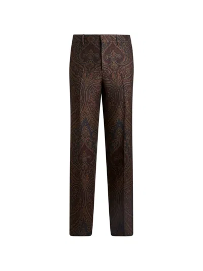 Etro Straight-leg Wool-blend Jacquard Trousers With Paisley Motif In Brown