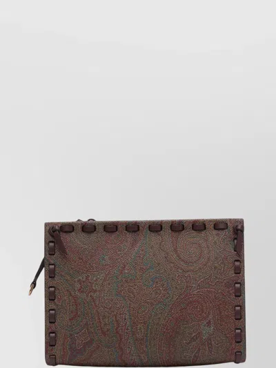 Etro Strap Leather Trim Clutch Bags In Red
