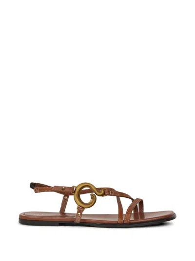 Etro Strappy Leather Flat Sandals In Brown