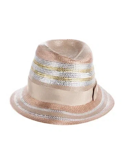 Pre-owned Etro Straw Embellished Panama Hat In Metallic/neutrals