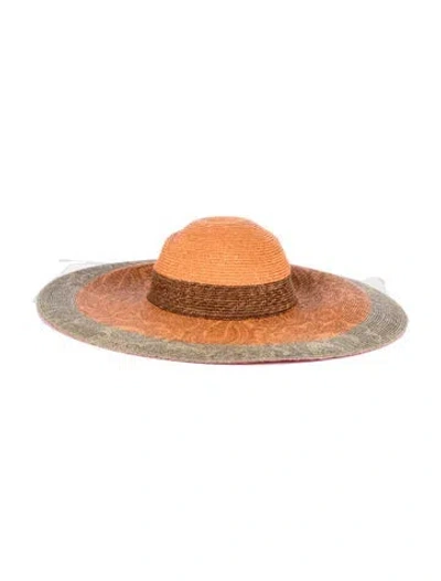 Pre-owned Etro Straw Patterned Wide Brim Hat In Orange