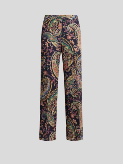 Etro Womens Bootcut Trousers Paisley Pattern In Blue