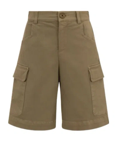 Etro Stretch Cotton Cargo Bermuda Shorts With Logo In Brown