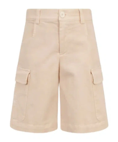 Etro Stretch Cotton Cargo Bermuda Shorts With Logo In Brown