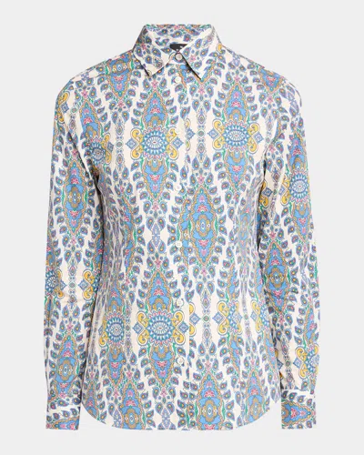 ETRO STRETCH COTTON PAISLEY BUTTON-FRONT SHIRT