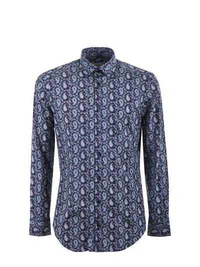 Etro Stretch Cotton Shirt In Blue