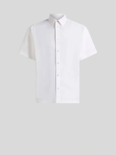 Etro Stretch Cotton Shirt With Octopus In White
