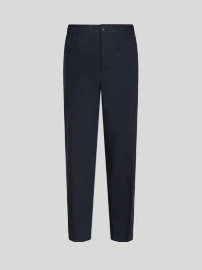 Etro , Stretch Cotton Trousers, Man, Navy Blue, Size 60