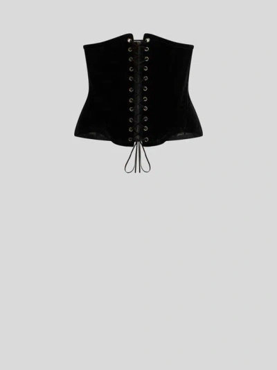 Etro , Stretch Cotton Velvet Corset Belt, Woman, Black, Size 38