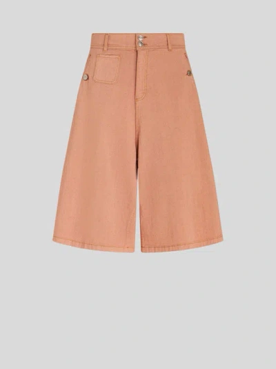 Etro Wide-leg Denim Shorts In Orange