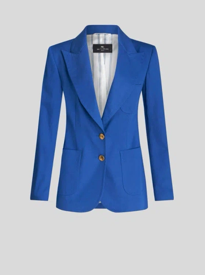 Etro Pegaso-buttons Stretch-cotton Blazer In Blue