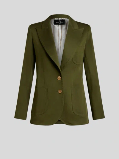 Etro Pegaso-buttons Single-breasted Blazer In 绿色