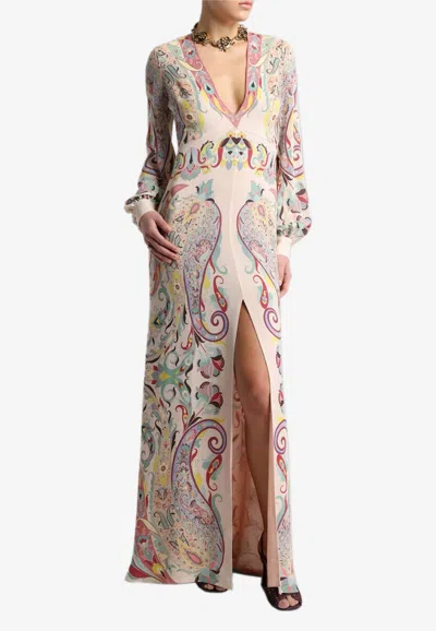 Etro Stretch Sable Maxi Dress In Multi