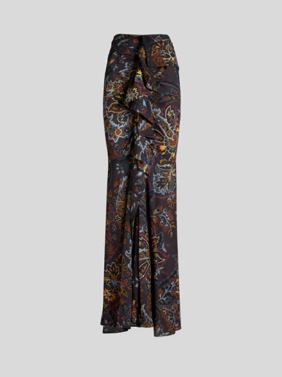 Etro Stretch Sable Paisley-print Long Skirt In Black