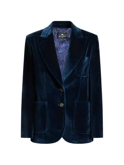 Etro Stretch Velvet Jacket In Blue