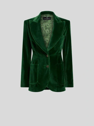 Etro Stretch-cotton Velvet Blazer In Green