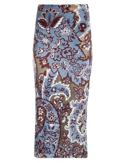 ETRO STRETCH VELVET MIDI SKIRT 