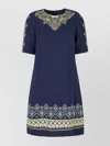 Etro Stretch Viscose Dress With Embroidered Geometric Pattern In Blue
