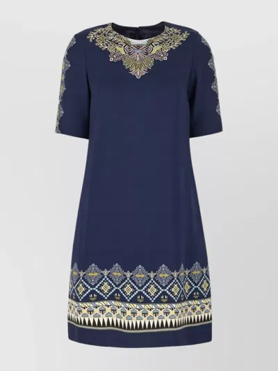 ETRO STRETCH VISCOSE DRESS WITH EMBROIDERED GEOMETRIC PATTERN
