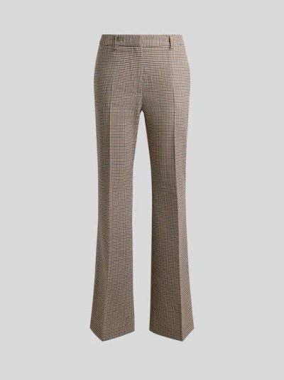 Etro , Stretch Wool Bootcut Trousers With Gingham Motif, Woman, Size 42