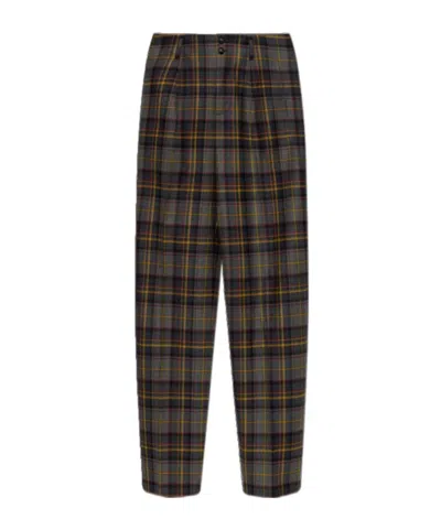 Etro Stretch Wool Trousers With Check Motif In Brown