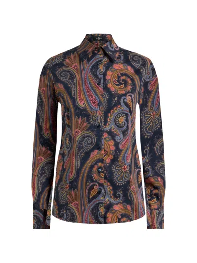 Etro Stretch-cotton Poplin Shirt With Paisley Motif In Multi