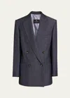 Etro Grey Oversized Double-breasted Jacket With Wide Revers In Wool Blend Woman In Nvy