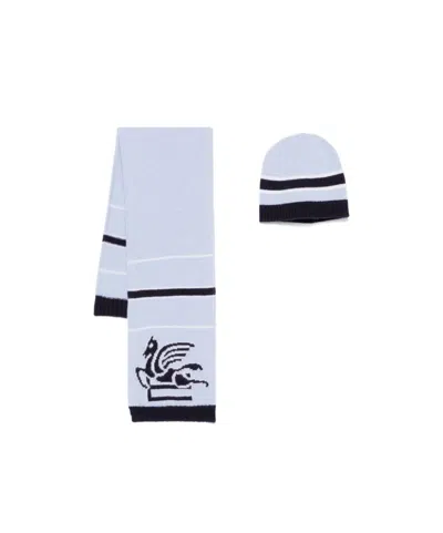 Etro Stripe Pattern Scarf And Hat In Blue