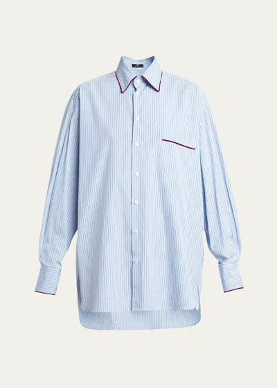 ETRO STRIPE VELVET TIPPING BUTTON DOWN TOP