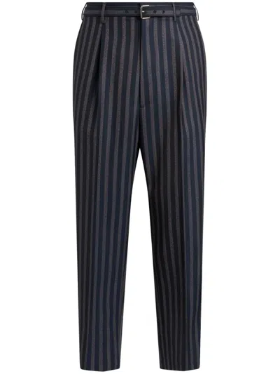 Etro Striped Belted Trousers In Blue