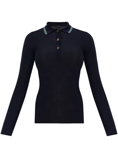 Etro Striped-border Polo Jumper In Blue