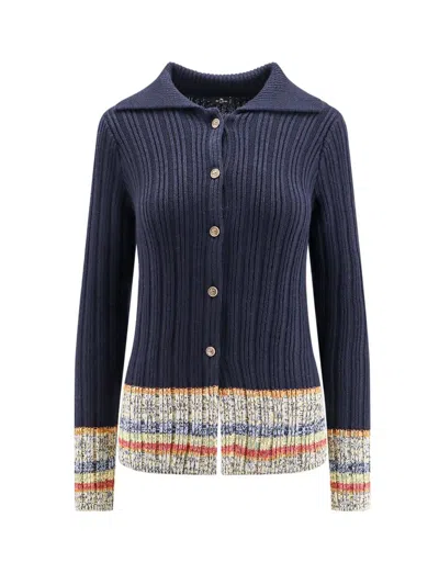 Etro Striped Bottom Knitted Cardigan In Blue