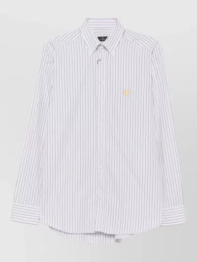 Etro Striped Button Down Collar Long Sleeve Shirt In White