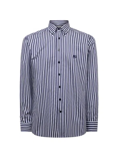 Etro Striped Button-down Cotton Shirt In Animal Print