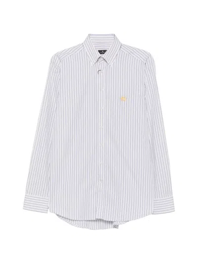 Etro Striped Button Down Collar Long Sleeve Shirt In White