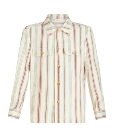 Etro Striped Linen Overshirt In Beige