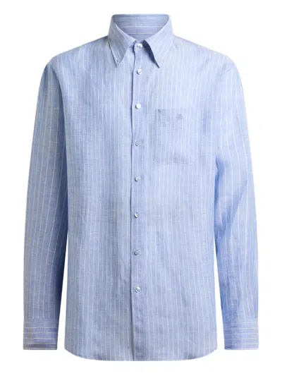 Etro Striped Button Down Silk Nylon Shirt In Blue