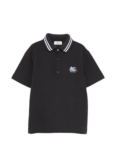 Etro Kids' Striped-collar Polo Shirt In Black