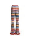 Etro Flared Knit Cotton Trousers With Stripes And Openwork In Multi