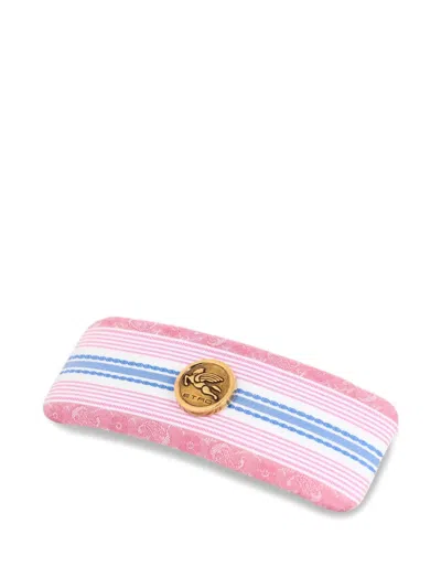 Etro Striped Cotton Hair Clip In Pink